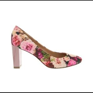 Pink Floral Round Toe High Heels Patent Heels Pump